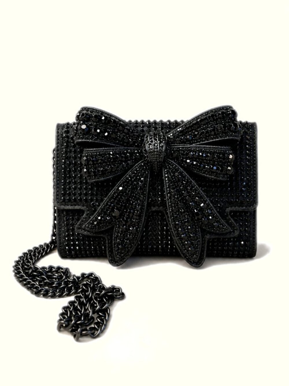 Kurt Geiger Shoreditch Crystal Bow Wallet on Chain Black NWT